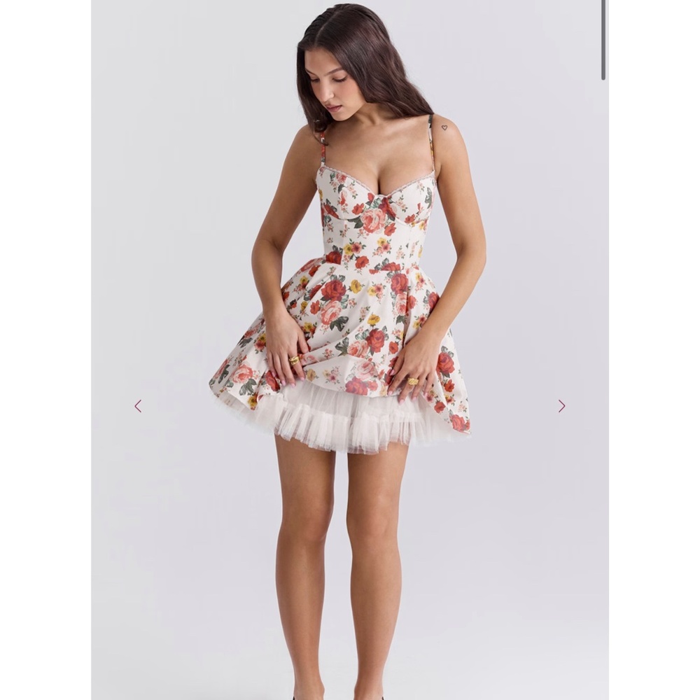 House of CB MINIMOISELLE Italian Rose Print Tulle Mini Dress